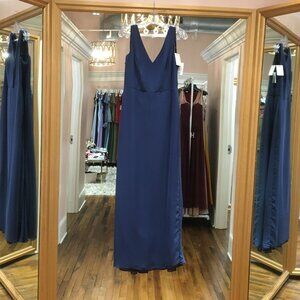 Dessy Long Chiffon Dress. Sofia Blue. Bow tie in back. Size 12